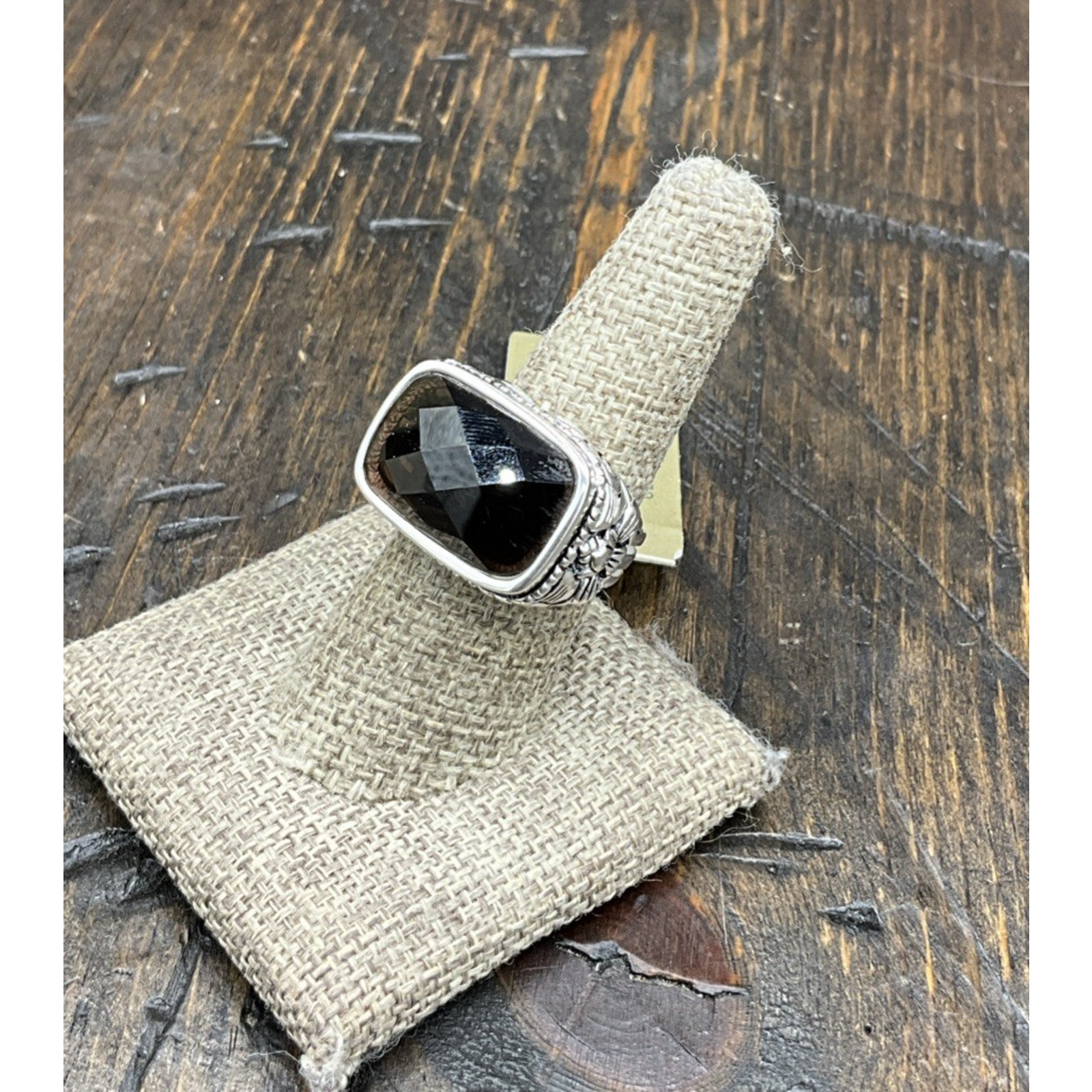 Barse Bansela Rectangle Ring- Smoky Quartz- Silver Overlay- 8-Nwt 22$